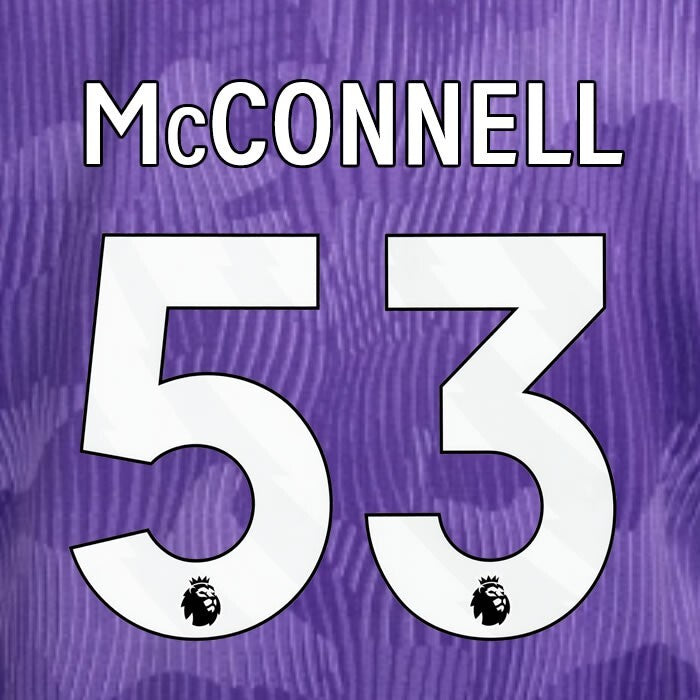 2023 2024 OFFICIAL LIVERPOOL McCONNELL 53 WHITE 3RD PLAYER SIZE NAMESET