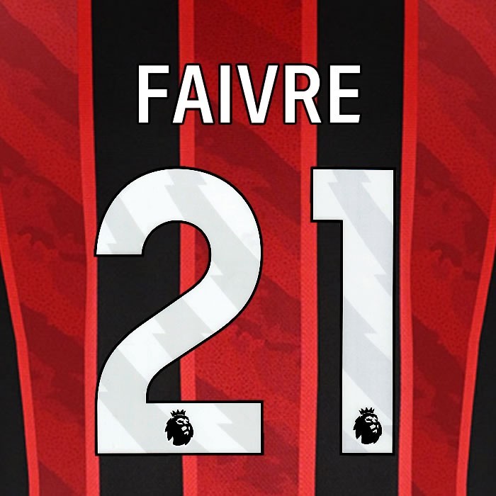 2025 2026 BOURNEMOUTH FAIVRE 21 WHITE HOME PLAYER SIZE NAME SET