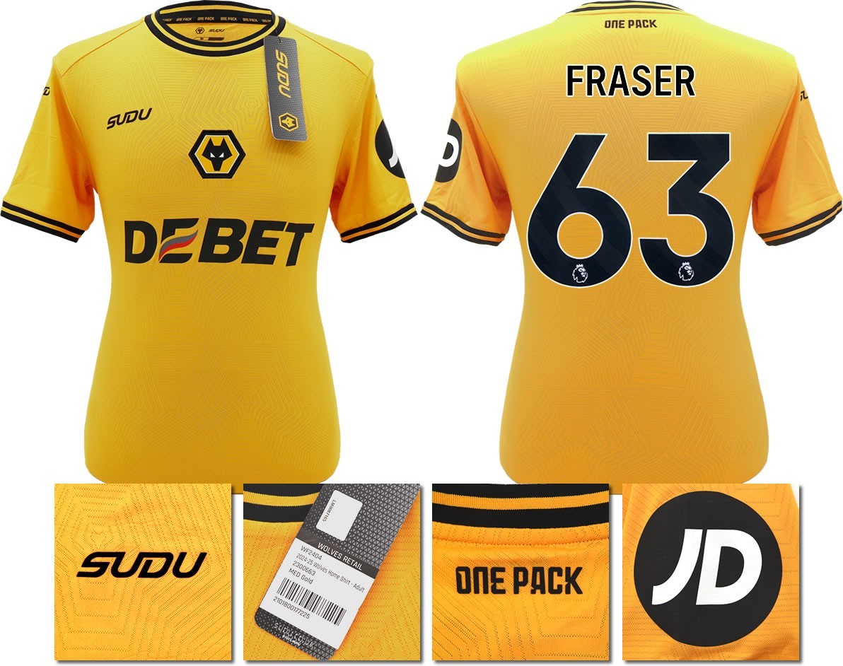 BNWT 2024 2025 WOLVES SUDU HOME SHIRT FRASER 63
