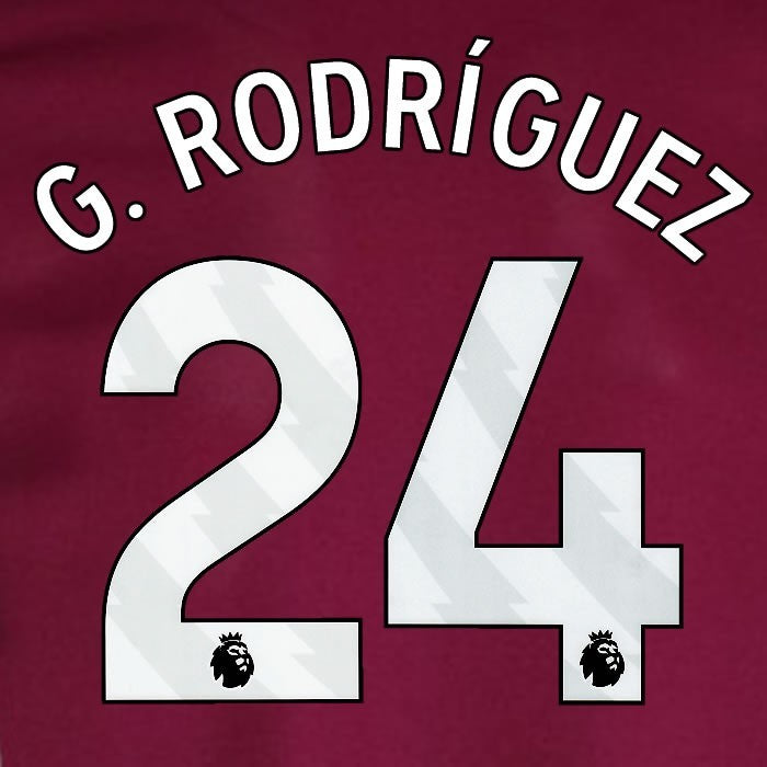 2024 2025 WEST HAM G RODIGUEZ 24 OFFICIAL WHITE HOME PLAYER SIZE NAMESET