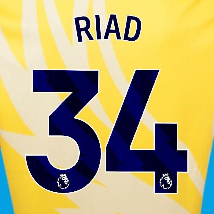 2024 2025 OFFICIAL CRYSTAL PALACE RIAD 34 BLUE AWAY PLAYER SIZE NAMESET
