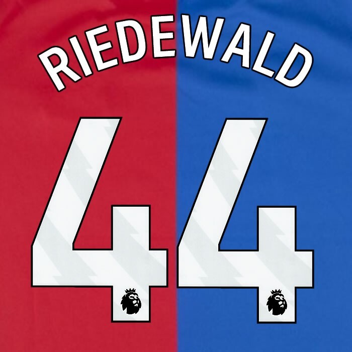 2023 2024 OFFICIAL CRYSTAL PALACE RIEDEWALD 44 WHITE HOME PLAYER SIZE NAMESET