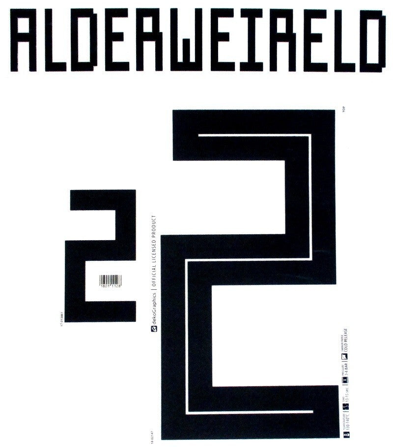 BELGIUM 2018 2019 OFFICIAL ALDERWEIRELD 2 AWAY BLACK PLAYER SIZE NAMESET