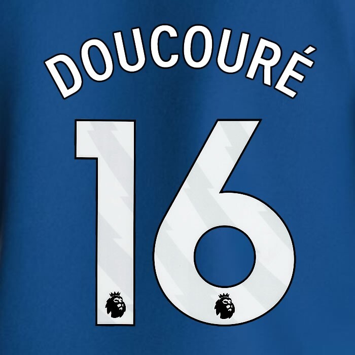 2023 2024 EVERTON DOUCOURE 16 OFFICIAL WHITE HOME PLAYER SIZE NAMESET