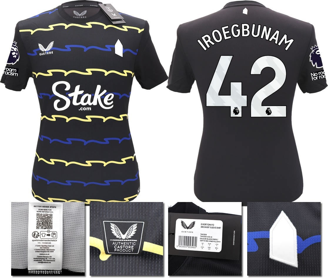 BNWT 2025/2026 EVERTON F.C. CASTORE 3RD SHIRT IROEGBUNAM 42 + PATCHES