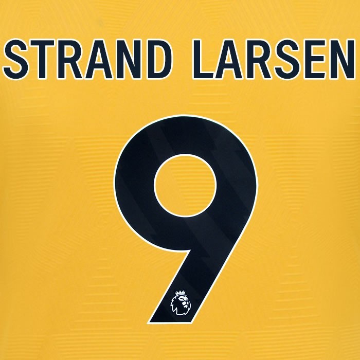 2024 2025 WOLVES HOME BLACK STRAND LARSEN 9 OFFICIAL PLAYER SIZE NAMESET