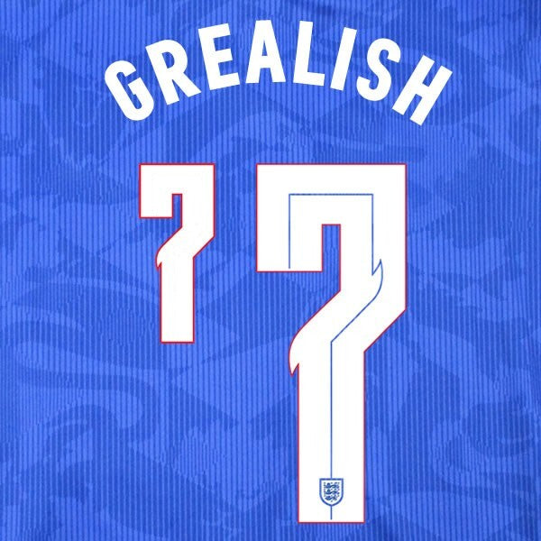 ENGLAND 2020 2021 OFFICIAL SPORTING ID GREALISH 7 AWAY PLAYER SIZE NAMESET