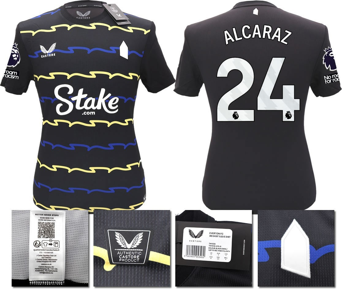 BNWT 2025/2026 EVERTON F.C. CASTORE 3RD SHIRT ALCARAZ 24 + PATCHES