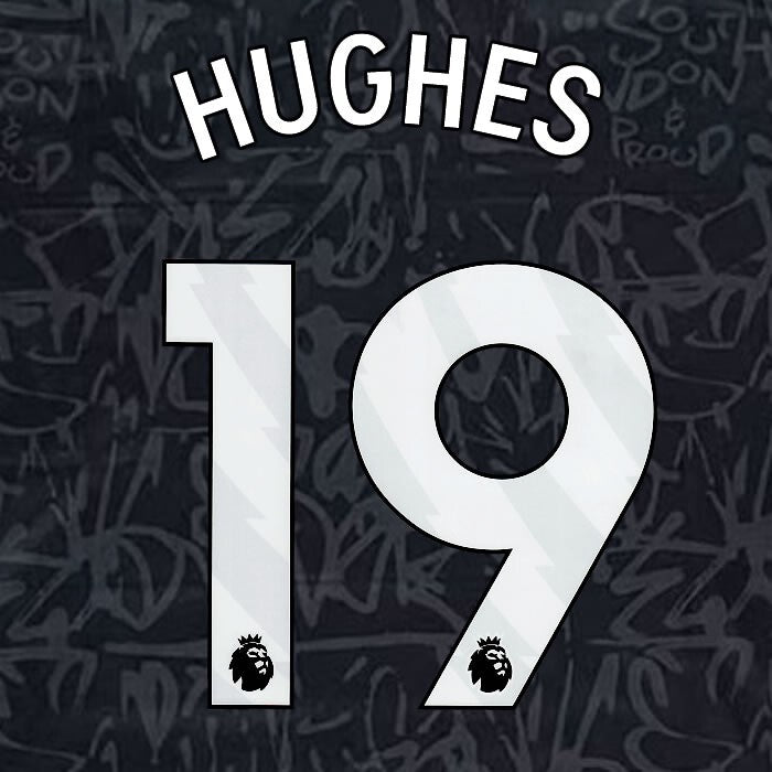 2023 2024 OFFICIAL CRYSTAL PALACE HUGHES 19 WHITE 3RD PLAYER SIZE NAMESET