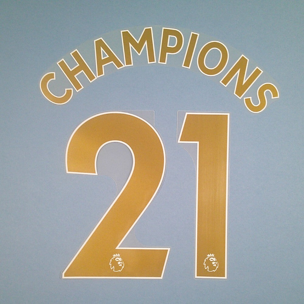 MAN CITY CHAMPIONS 2021 OFFICIAL AVERY DENNISON GOLD PLAYER SIZE NAME SET