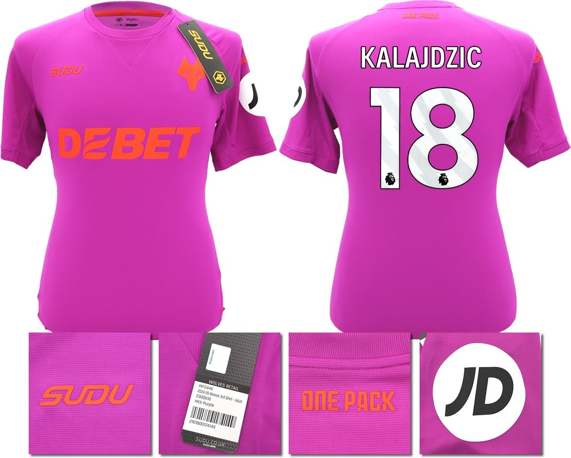 BNWT 2024/2025 WOLVES F.C. SUDU THIRD SHIRT KALAJDZIC 18 + PATCHES