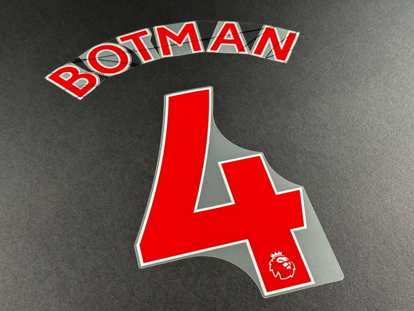 NEWCASTLE 2022-23 BOTMAN 4 OFFICIAL AVERY DENNISON RED PLAYER SIZE NAME SET