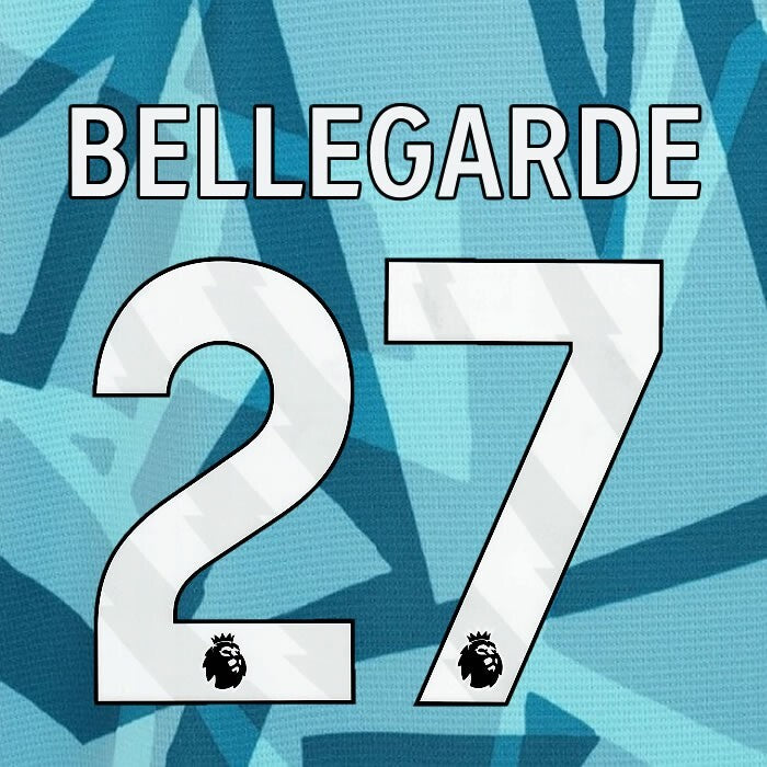 2023 2024 WOLVES 3RD BELLEGARDE 27 OFFICIAL WHITE PLAYER SIZE NAMESET