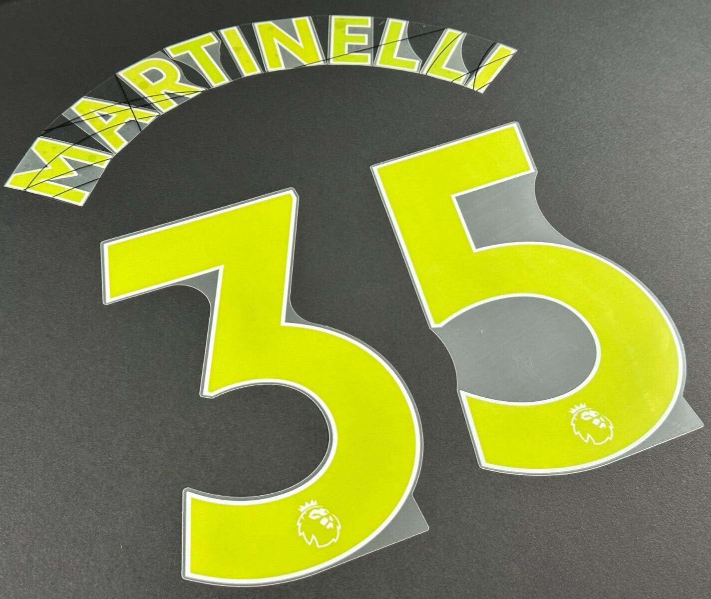 ARSENAL 19-23 MARTINELLI 35 OFFICIAL AVERY DENNISON YELLOW PLAYER SIZE NAME SET