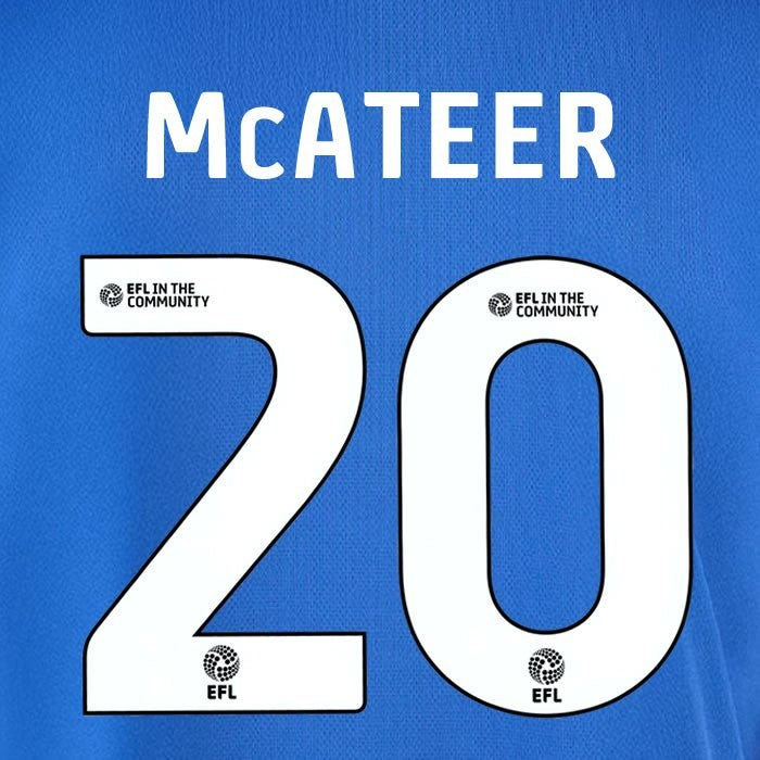 25 26 IPSWITCH TOWN MCATEER 20 OFFICIAL WHITE HOME PLAYER SIZE NAME SET 230MM