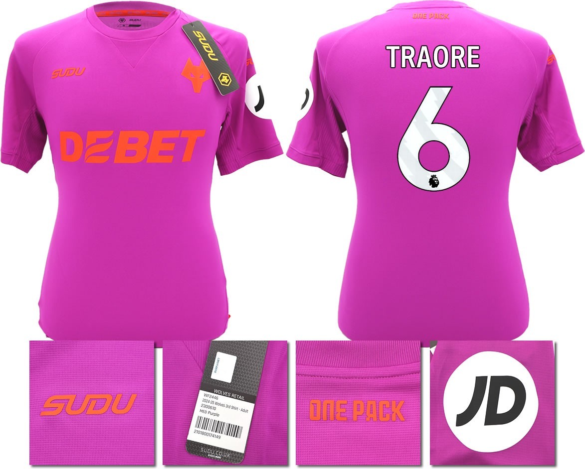 BNWT 2024/2025 WOLVES F.C. SUDU THIRD SHIRT TRAORE 6 +