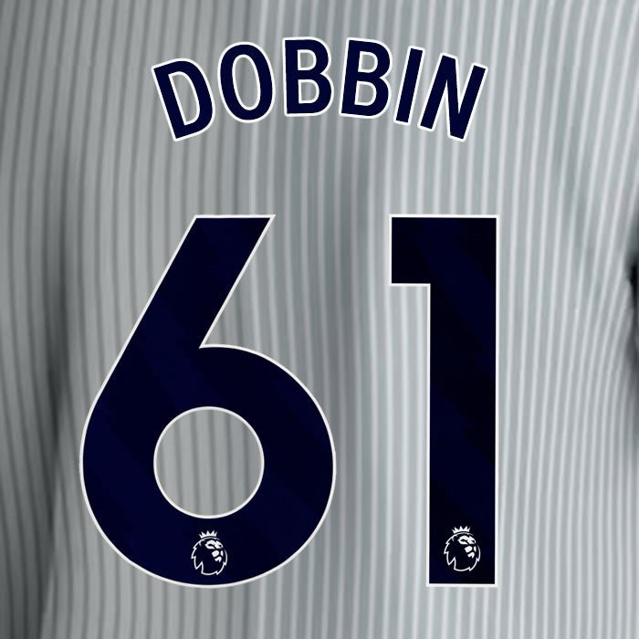 2023 2024 EVERTON DOBBIN 61 OFFICIAL BLUE 3RD PLAYER SIZE NAMESET