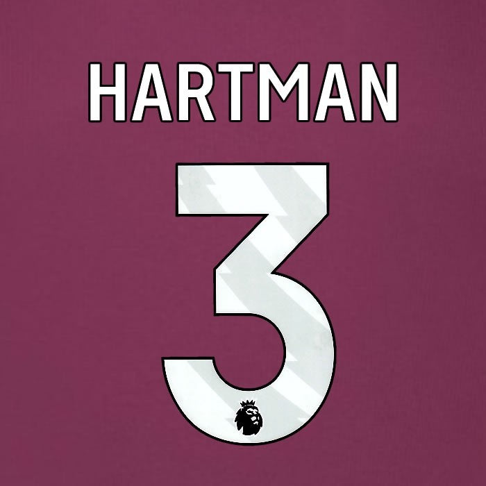 2025 2026 BURNLEY HARTMAN 3 OFFICIAL WHITE HOME PLAYER SIZE NAMESET
