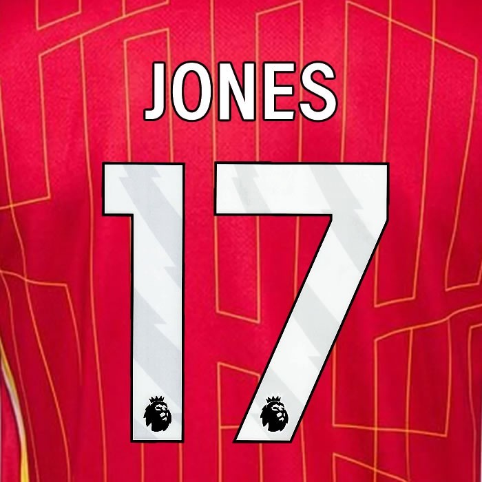 2024 2025 OFFICIAL LIVERPOOL JONES 17 WHITE HOME PLAYER SIZE NAMESET