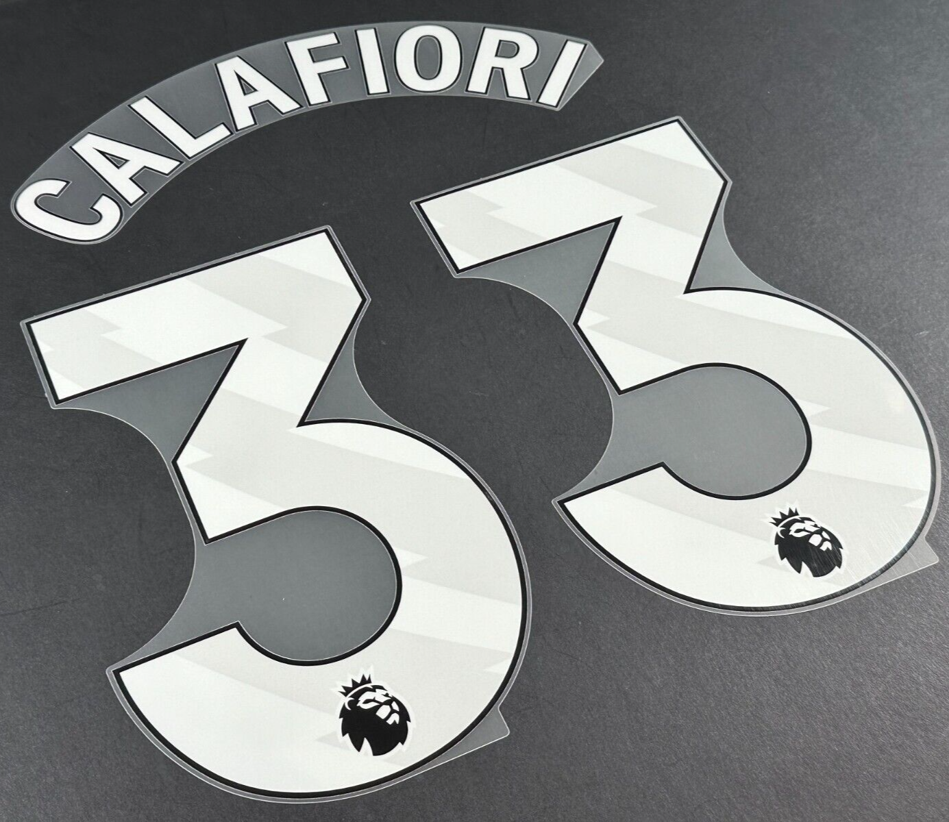 ARSENAL 2025 2026 CALAFIORI 33 OFFICIAL AVERY DENNISON WHITE PLAYER SIZE NAMESET