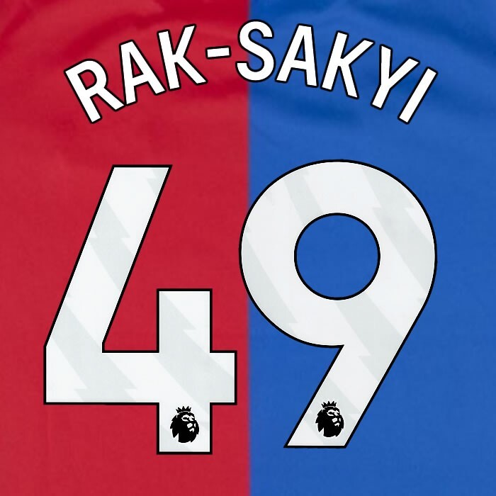 2023 2024 OFFICIAL CRYSTAL PALACE RAK - SAKYI 49 WHITE HOME PLAYER SIZE NAMESET