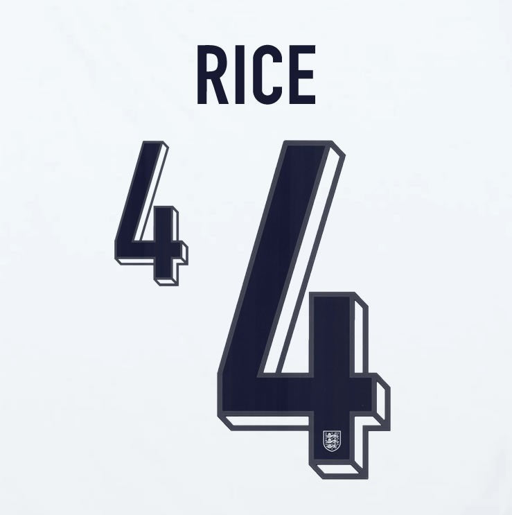 2024 2025 OFFICIAL ENGLAND RICE 4 HOME PLAYER SIZE NAME SET