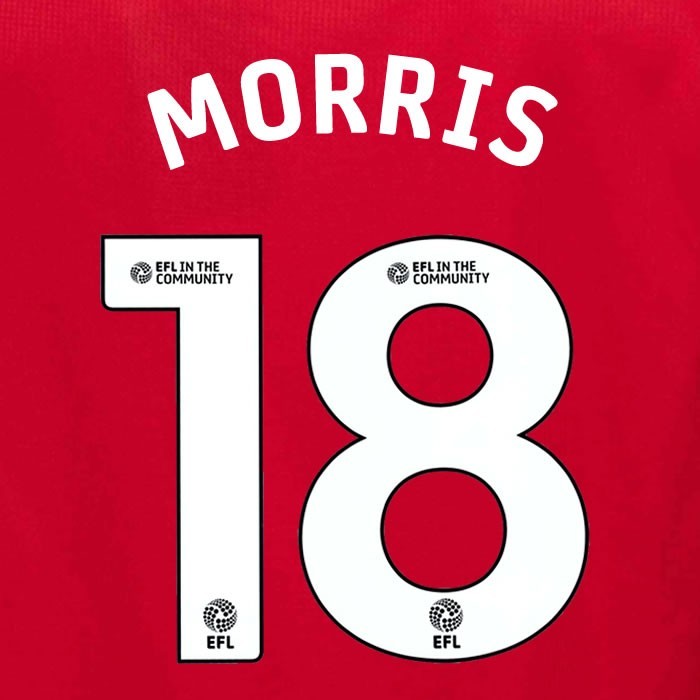 25 26 MIDDLESBROUGH MORRIS 18 OFFICIAL WHITE HOME PLAYER SIZE NAME SET 230MM