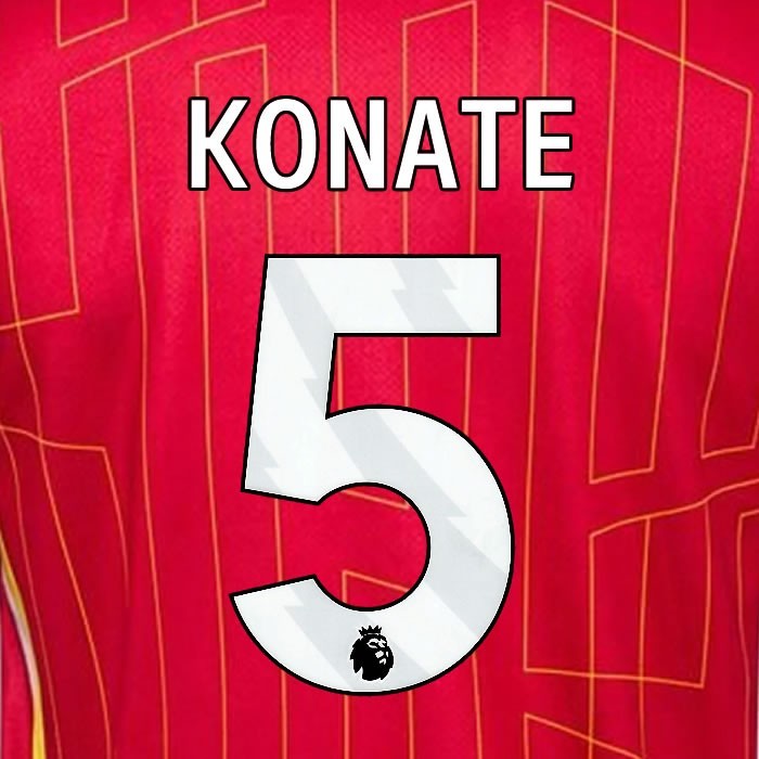 2024 2025 OFFICIAL LIVERPOOL KONATE 5 WHITE HOME PLAYER SIZE NAMESET