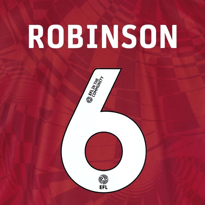 25 26 BIRMINGHAM CITY ROBINSON 6 OFFICIAL WHITE 3RD NAME SET 230MM