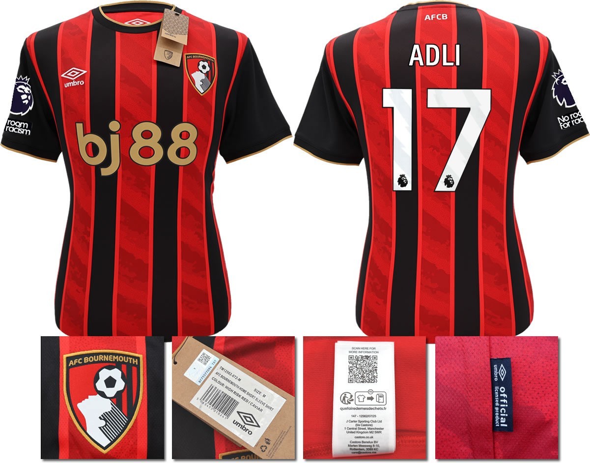 BNWT 2025 2026 UMBRO AFC BOURNEMOUTH HOME SHIRT ADLI 17 + PATCHES
