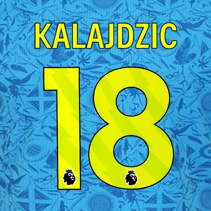 2025 2026 WOLVES 3RD YELLOW KALAJDZIC 18 OFFICIAL PLAYER SIZE NAMESET