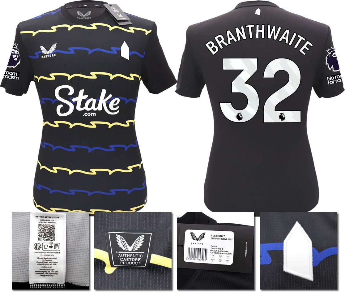 BNWT 2025/2026 EVERTON F.C. CASTORE 3RD SHIRT BRANTHWAITE 32 + PATCHES