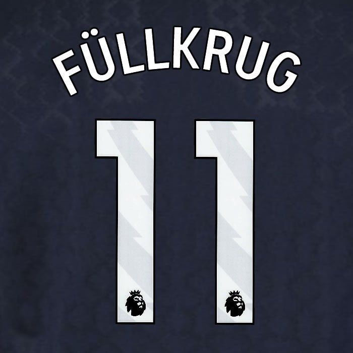 2025 2026 WEST HAM FULLKRUG 11 OFFICIAL WHITE 3RD PLAYER SIZE NAMESET