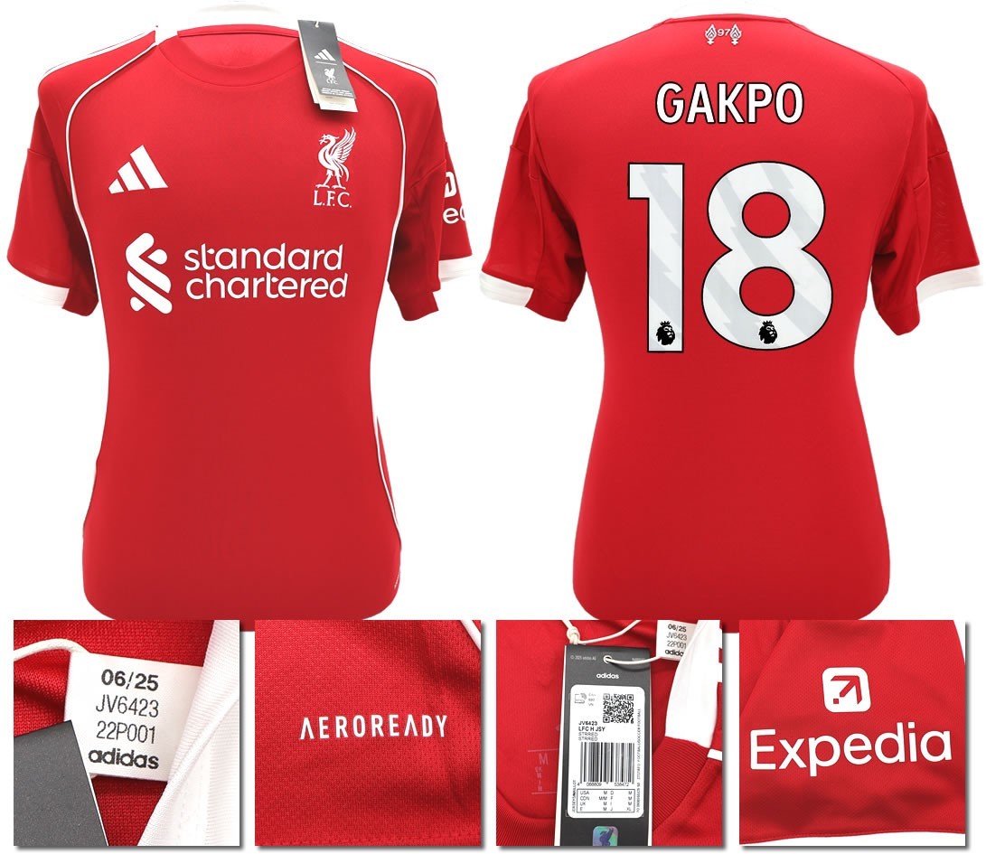 BNWT 2025 2026 LIVERPOOL ADIDAS HOME SHIRT GAKPO 18 + PACTHES MEN'S