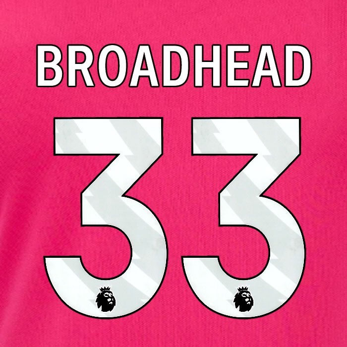 2024 2025 OFFICIAL IPSWICH TOWN BROADHEAD 33 WHITE 3RD PLAYER SIZE NAME SET