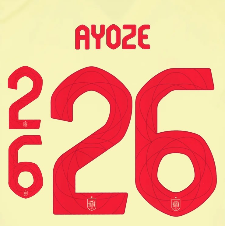 2024 2025 OFFICIAL SPAIN AYOZE 26 AWAY PLAYER SIZE NAMESET