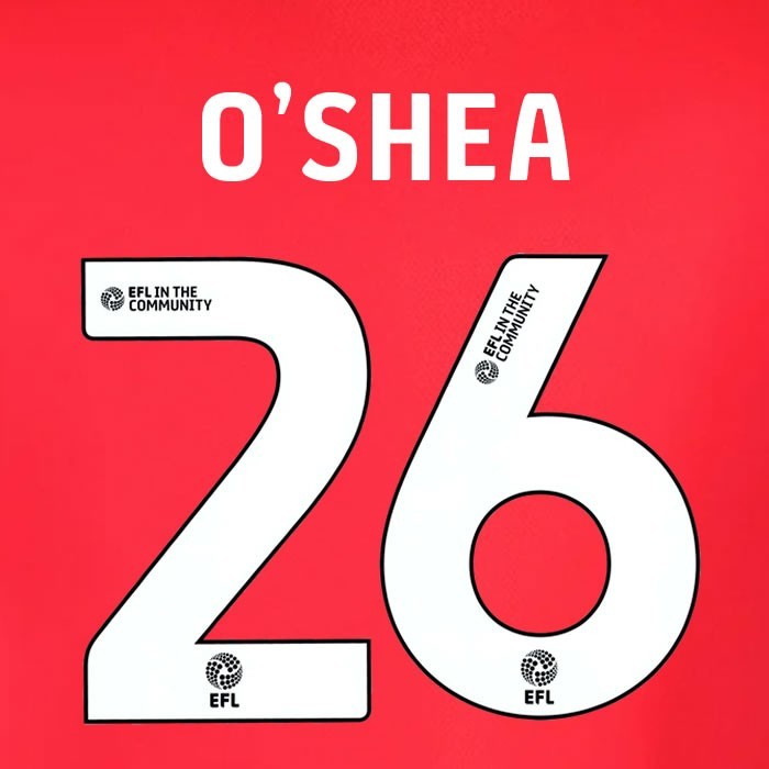 25 26 IPSWITCH TOWN O SHEA 26 OFFICIAL WHITE AWAY PLAYER SIZE NAME SET 230MM