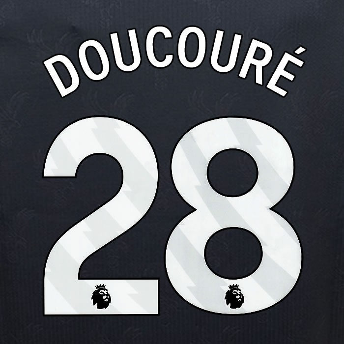 2024 2025 OFFICIAL CRYSTAL PALACE DOUCOURE 28 WHITE 3RD PLAYER SIZE NAMESET