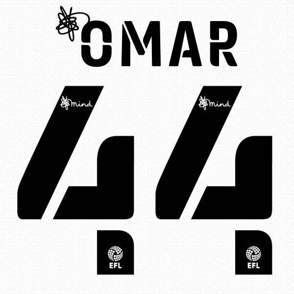 BARNSLEY 2020 2021 OFFICIAL OMAR 44 AWAY PLAYER SIZE NAME SET
