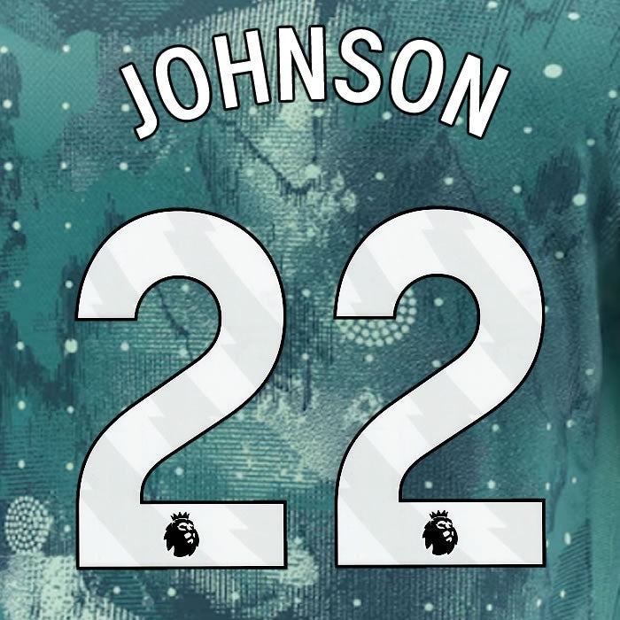 2024 2025 TOTTENHAM JOHNSON 22 WHITE 3RD PLAYER SIZE NAME SET