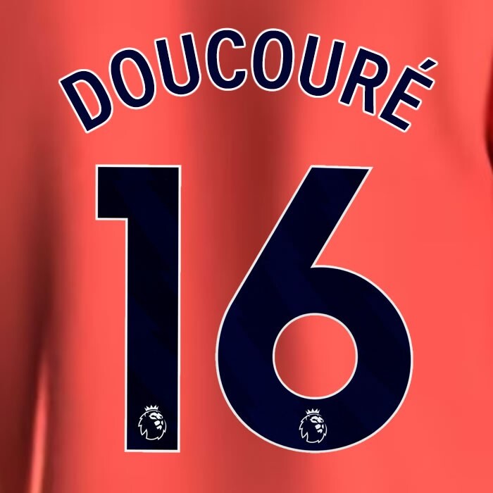 2023 2024 EVERTON DOUCOURE 16 OFFICIAL BLUE AWAY PLAYER SIZE NAMESET