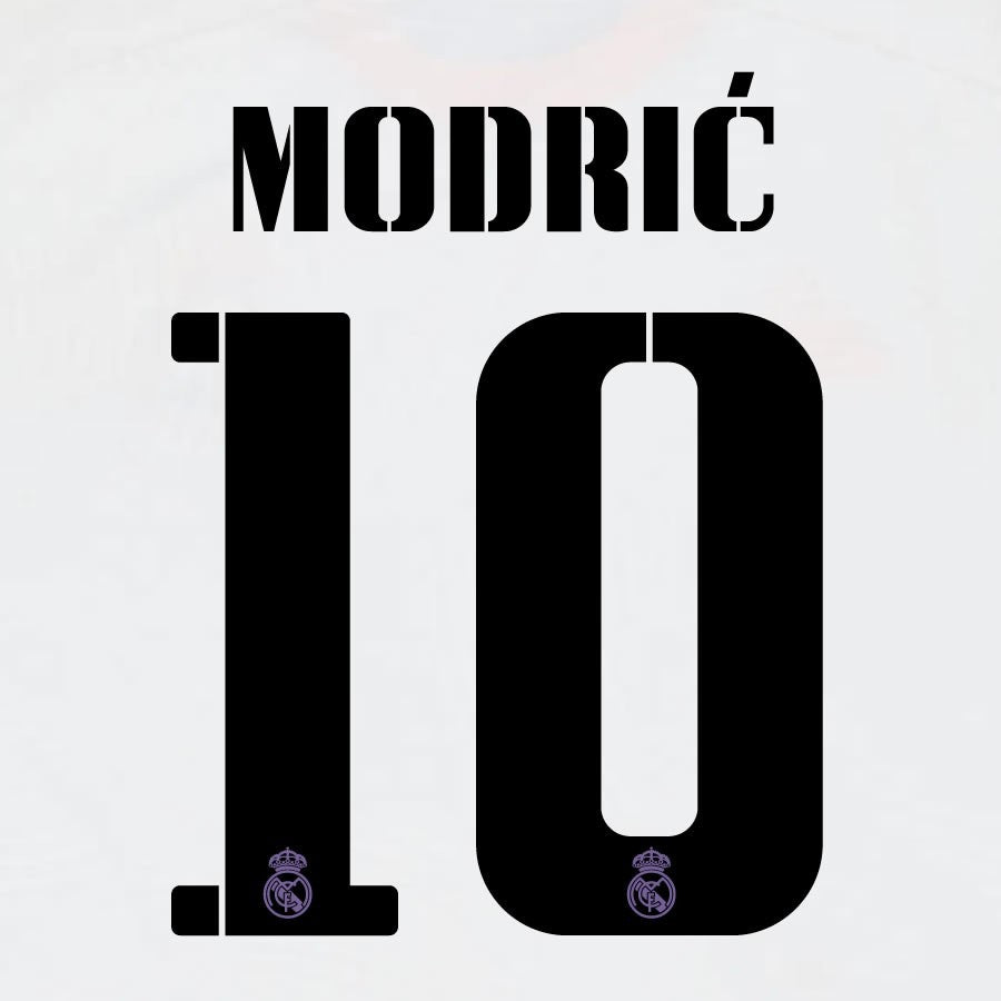 22 23 AVERY DENNISON REAL MADRID MODRIC' 10 HOME BLACK PLAYER SIZE NAMESET
