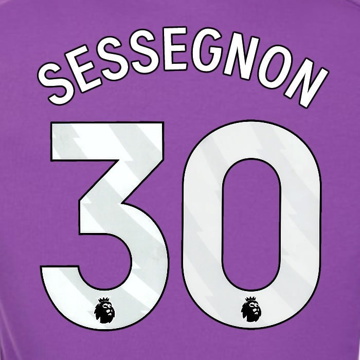 2024 2025 OFFICIAL FULHAM SESSEGNON 30 WHITE 3RD PLAYER SIZE NAMESET