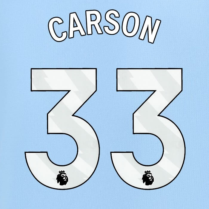 2024 2025 MANCHESTER CITY CARSON 33 WHITE HOME PLAYER SIZE NAME SET