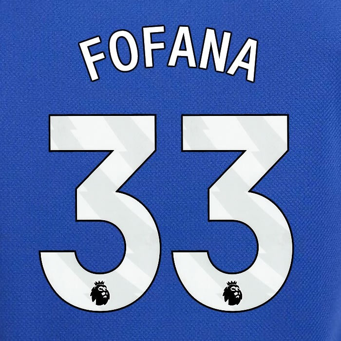 2023 2024 OFFICIAL CHELSEA FOFANA 33 WHITE HOME PLAYER SIZE NAMESET
