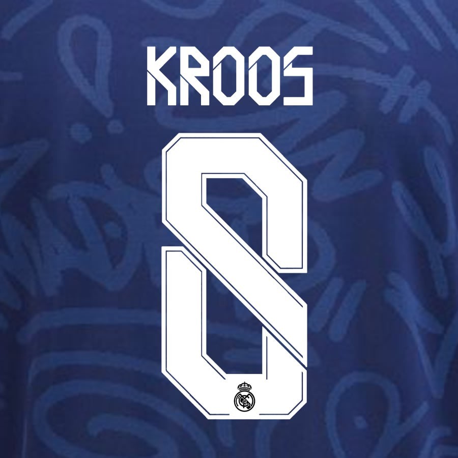 2021 2022 REAL MADRID KROOS 8 WHITE AWAY 3RD PLAYER SIZE NAMESET 260MM