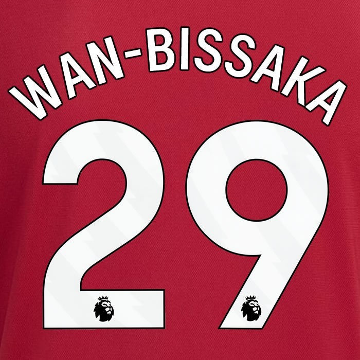 2023 2024 MANCHESTER UNITED WAN BISSAKA 29 HOME WHITE PLAYER SIZE NAMESET