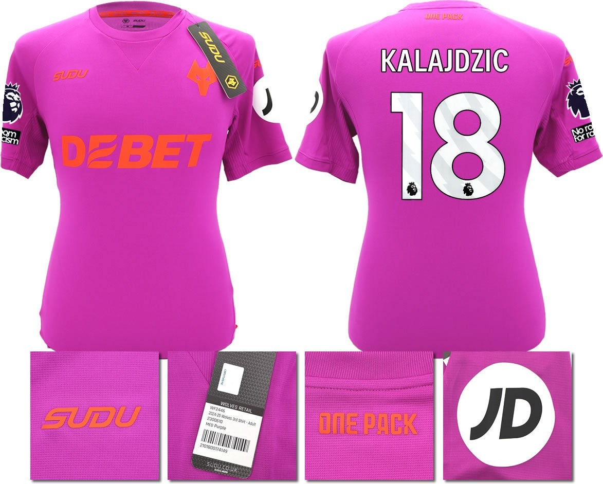 BNWT 2024/2025 WOLVES F.C. SUDU THIRD SHIRT KALAJDZIC 18 + PATCHES