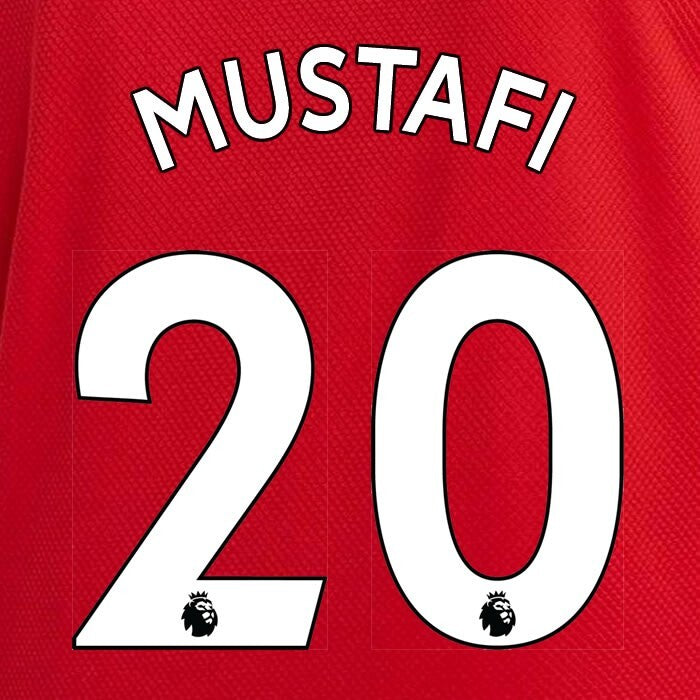 ARSENAL 2019-23 MUSTAFI 20 OFFICIAL AVERY DENNISON WHITE PLAYER SIZE NAME SET