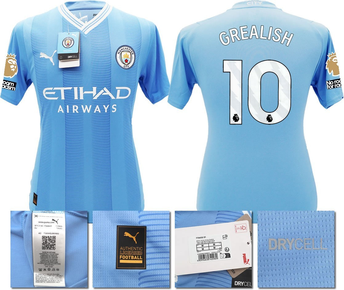 BNWT 2023 2024 MAN CITY PUMA HOME GREALISH 10 + PATCHES SHIRT MEN'S LARGE